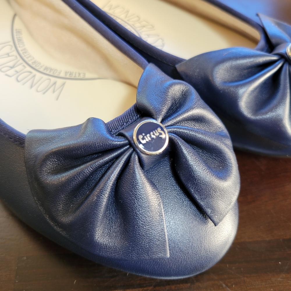 Navy Blue Princess-Style Circus Flats By Sam Edelson Size 9.5.